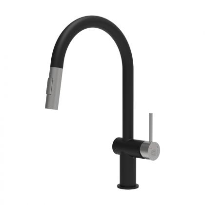 StrongSinks S5 Sink mixer tap Neris with pull-out sprayer U, black, steel