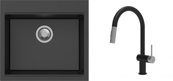 K-StrongSinks S3 Set dřez Ipel 560x510mm granit černá + Baterie Neris černá
