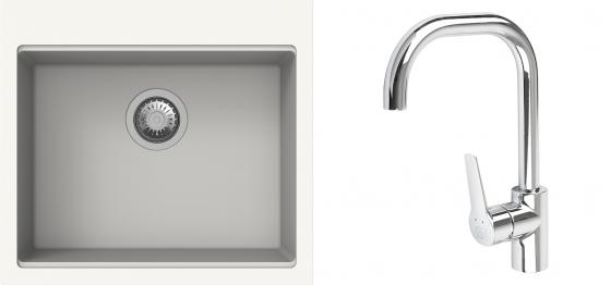 K-StrongSinks S3 Set dřez Ipel 560x510mm granit bílá + Baterie Garonne chrom