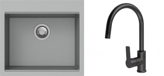 K-StrongSinks S3 Set dřez Ipel 560x510mm granit šedá + Baterie Loira černá