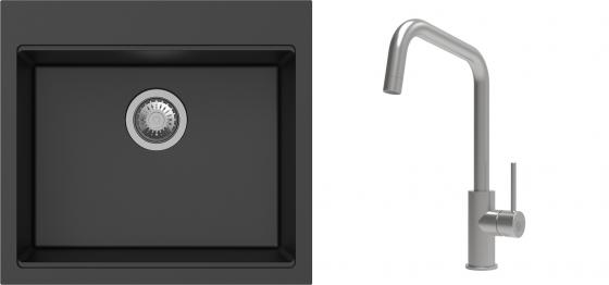 K-StrongSinks S3 Set dřez Ipel 560x510mm granit černá + Baterie Arda nerez
