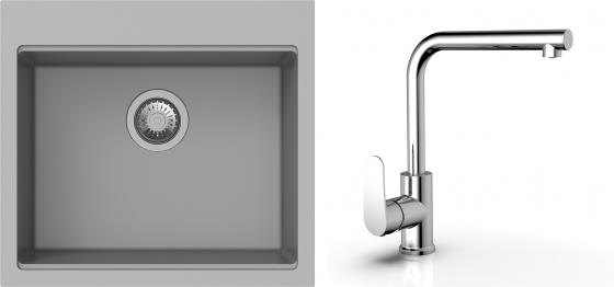 K-StrongSinks S3 Set dřez Ipel 560x510mm granit šedá + Baterie  Stréva chrom