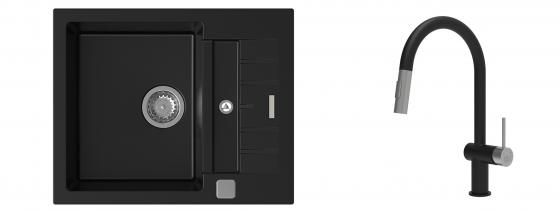 K-StrongSinks S3 Set Sink Vardar 615x500mm granite black + Tap Neris black/inox