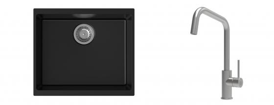 K-StrongSinks S3 Set Sink Hron 530x460mm granite black + Tap Arda inox