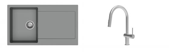 K-StrongSinks S3 Set Sink Zala 860x500mm granite grey + Tap Neris inox