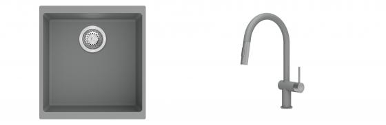 K-StrongSinks S3 Set Sink Hron 430x460mm granite grey + Tap Neris grey