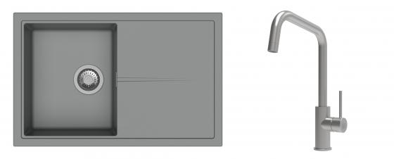 K-StrongSinks S3 Set Sink Labe 780x500mm granite grey + Tap Arda inox
