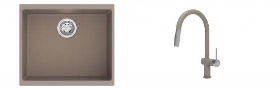 K-StrongSinks S3 Set Sink Hron 530x460mm granite beige + Tap Neris beige
