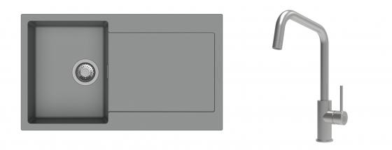 K-StrongSinks S3 Set Sink Zala 860x500mm granite grey + Tap Arda inox