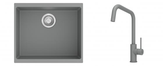 K-StrongSinks S3 Set Sink Hron 530x460mm granite grey + Tap Arda grey