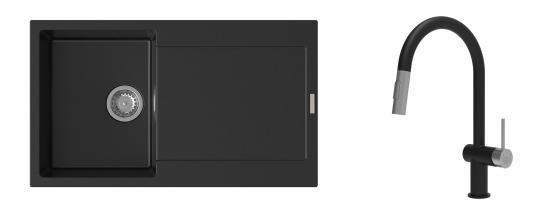 K-StrongSinks S3 Set Sink Zala 860x500mm granite black + Tap Neris black/inox