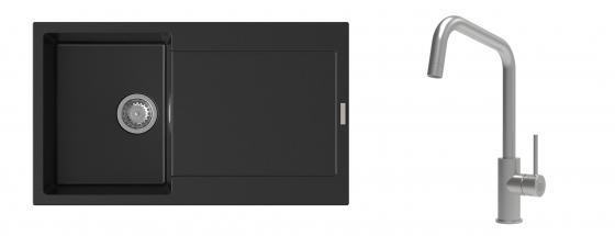 K-StrongSinks S3 Set Sink Zala 860x500mm granite black + Tap Arda inox