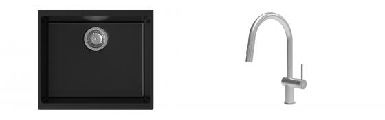 K-StrongSinks S3 Set Sink Hron 530x460mm granite black + Tap Neris inox