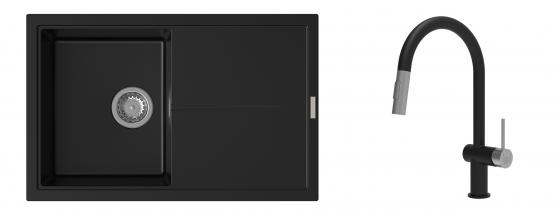 K-StrongSinks S3 Set Sink Labe 780x500mm granite black + Tap Neris black/inox