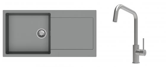 K-StrongSinks S3 Set Sink Zala 1000x500mm granite grey + Tap Arda inox