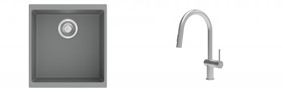 K-StrongSinks S3 Set Sink Hron 430x460mm granite grey + Tap Neris inox