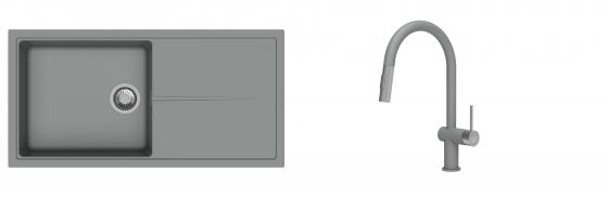 K-StrongSinks S3 Set Sink Labe 1000x500mm granite grey + Tap Neris grey