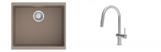 K-StrongSinks S3 Set Sink Hron 530x460mm granite beige + Tap Neris inox