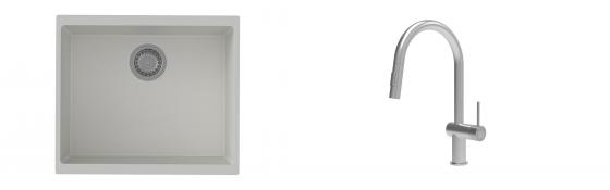 K-StrongSinks S3 Set Sink Hron 530x460mm granite white + Tap Neris inox