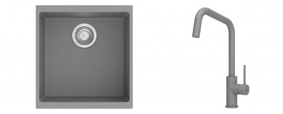 K-StrongSinks S3 Set Sink Hron 430x460mm granite grey + Tap Arda grey