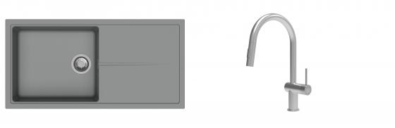 K-StrongSinks S3 Set Sink Labe 1000x500mm granite grey + Tap Neris inox