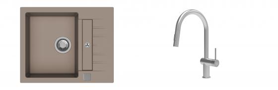 K-StrongSinks S3 Set Sink Vardar 615x500mm granite beige + Tap Neris inox
