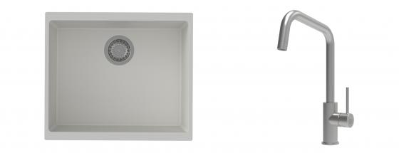 K-StrongSinks S3 Set Sink Hron 530x460mm granite white + Tap Arda inox