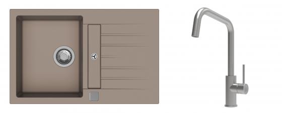 K-StrongSinks S3 Set Sink Vardar 780x500mm granite beige + Tap Arda inox