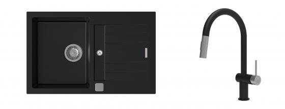 K-StrongSinks S3 Set Sink Vardar 780x500mm granite black + Tap Neris black/inox