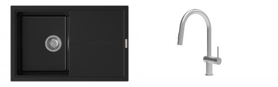 K-StrongSinks S3 Set Sink Labe 780x500mm granite black + Tap Neris inox