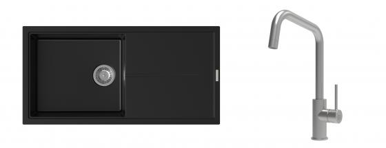 K-StrongSinks S3 Set Sink Labe 1000x500mm granite black + Tap Arda inox