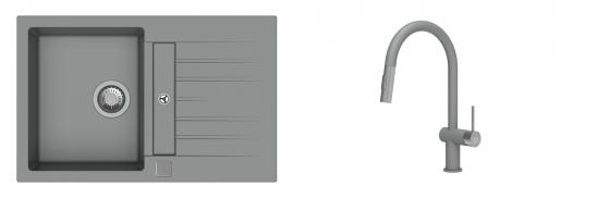 K-StrongSinks S3 Set Sink Vardar 780x500mm granite grey + Tap Neris grey