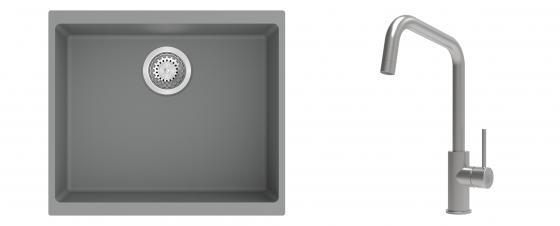 K-StrongSinks S3 Set Sink Hron 530x460mm granite grey + Tap Arda inox