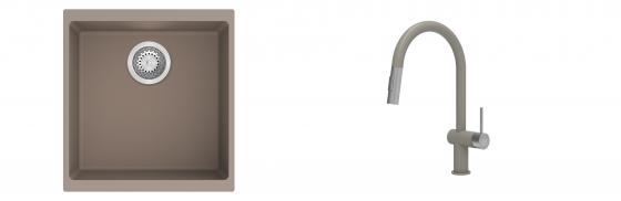 K-StrongSinks S3 Set Sink Hron 430x460mm granite beige + Tap Neris beige