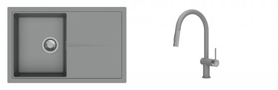 K-StrongSinks S3 Set Sink Labe 780x500mm granite grey + Tap Neris grey