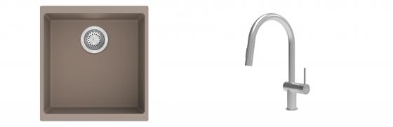 K-StrongSinks S3 Set Sink Hron 430x460mm granite beige + Tap Neris inox
