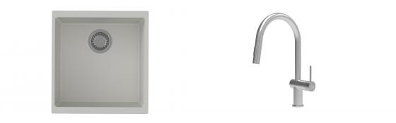 K-StrongSinks S3 Set Sink Hron 430x460mm granite white + Tap Neris inox