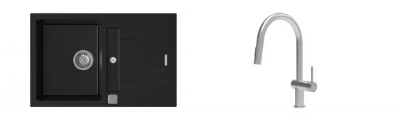 K-StrongSinks S3 Set Sink Vardar 780x500mm granite black + Tap Neris inox