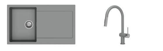K-StrongSinks S3 Set Sink Zala 860x500mm granite grey + Tap Neris grey