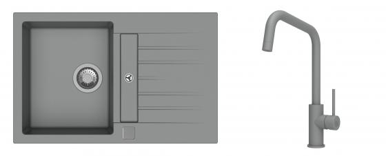 K-StrongSinks S3 Set Sink Vardar 780x500mm granite grey + Tap Arda grey