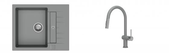 K-StrongSinks S3 Set Sink Vardar 615x500mm granite grey + Tap Neris grey