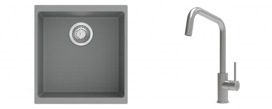 K-StrongSinks S3 Set Sink Hron 430x460mm granite grey + Tap Arda inox