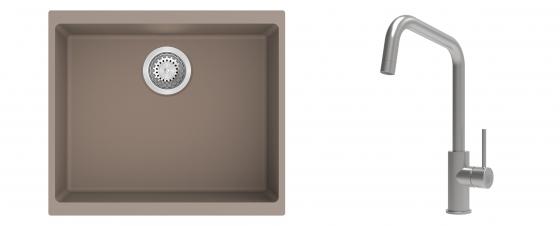K-StrongSinks S3 Set Sink Hron 530x460mm granite beige + Tap Arda inox