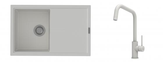 K-StrongSinks S3 Set Sink Labe 780x500mm granite white + Tap Arda white