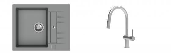 K-StrongSinks S3 Set Sink Vardar 615x500mm granite grey + Tap Neris inox