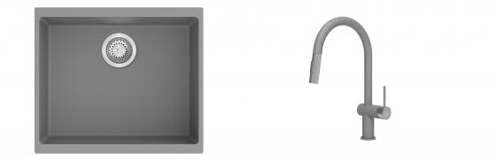 K-StrongSinks S3 Set Sink Hron 530x460mm granite grey + Tap Neris grey
