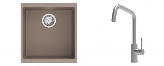 K-StrongSinks S3 Set Sink Hron 430x460mm granite beige + Tap Arda inox