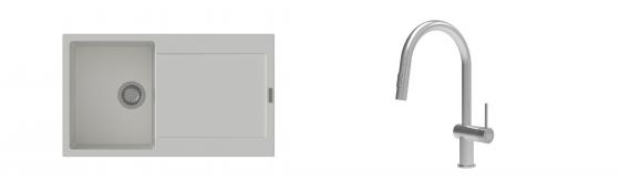 K-StrongSinks S3 Set Sink Zala 860x500mm granite white + Tap Neris inox