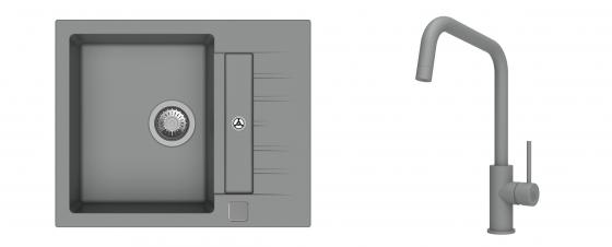 K-StrongSinks S3 Set Sink Vardar 615x500mm granite grey + Tap Arda grey