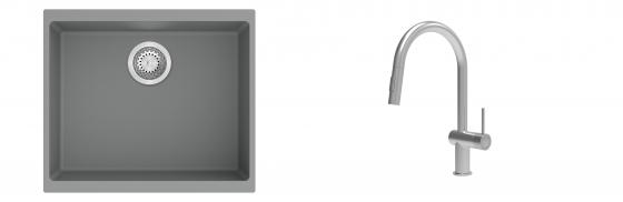 K-StrongSinks S3 Set Sink Hron 530x460mm granite grey + Tap Neris inox